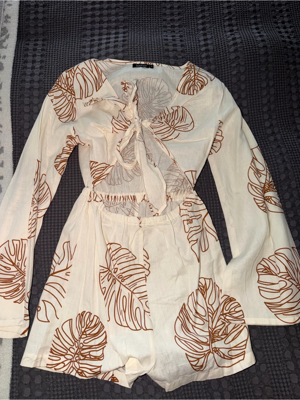 Boohoo Cream Top with Brown Leaf Motif